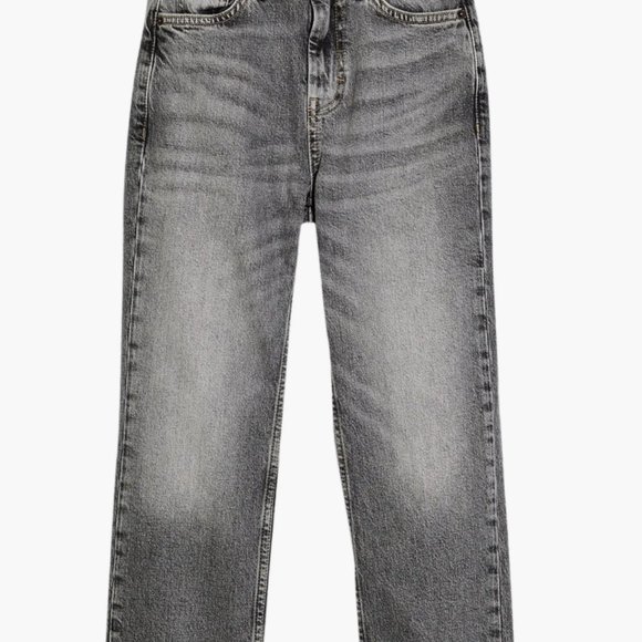 Topshop High Waist Raw Hem Straight Leg Jeans in Grey 27 - Picture 4 of 7